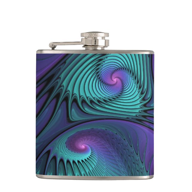 Flasques Violet Rencontre Turquoise Moderne Art Fractal Abs (Devant)