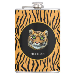 Flasques Visage de tigre sauvage orange sur motif peau de t