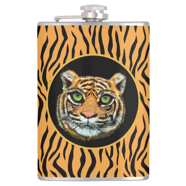 Flasques Visage sauvage de tigre sur la fiole Motif de peau (Devant)