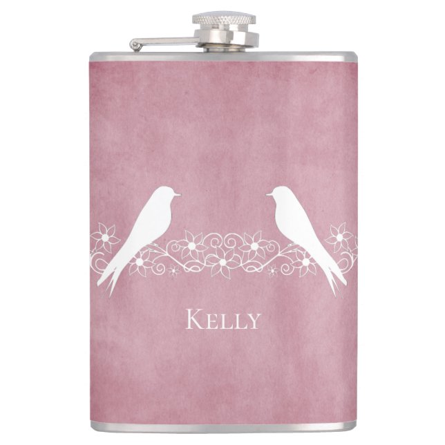 Flasques Volet personnalisé Pink Lovebirds Floral Vine (Devant)