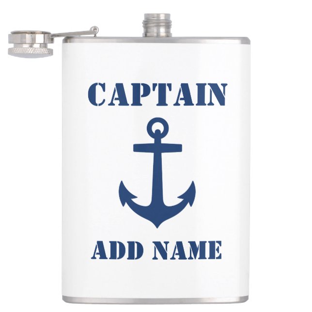Flasques Votre nom Capitaine Flask Ancre Blanc (Ouvert)