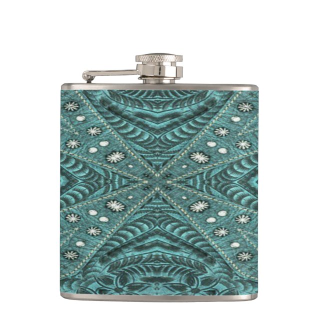 Flasques Western Country mode Turquoise Cuir Turquoise (Devant)