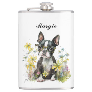 Flasques Whimssical Boston Terrier Chiot portant des lunett