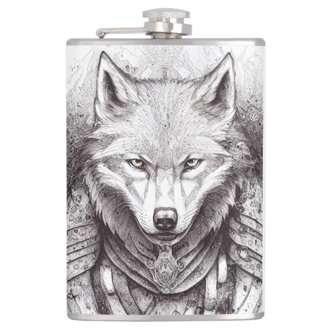 Flasques Wolf Animal Wild Nature Illustration Line Art épiq (Devant)