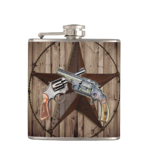 Flasques Woodgrain texas star cowboy western country pistol