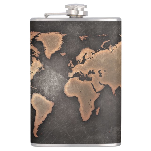 Flasques World map leather geographical brown (Devant)