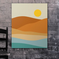 Flat Boho Abstract Landscape Sunset and Mountains