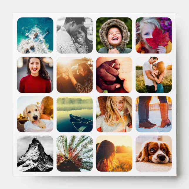 Flat Card 16 Photo Grid Template Collage Rounded Envelope (Front)