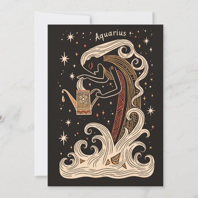 Flat card - Aquarius Celestial Zodiac Art  (Front)