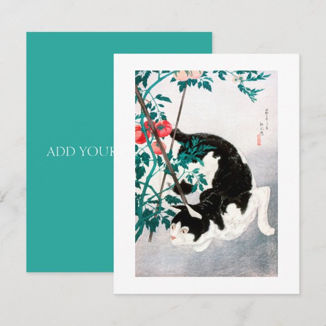 FLAT CARD : JAPANESE WOODBLOCK : Cat with Tomato (Front/Back)
