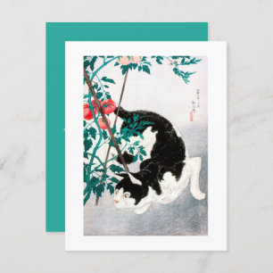 FLAT CARD : JAPANESE WOODBLOCK : Cat with Tomato