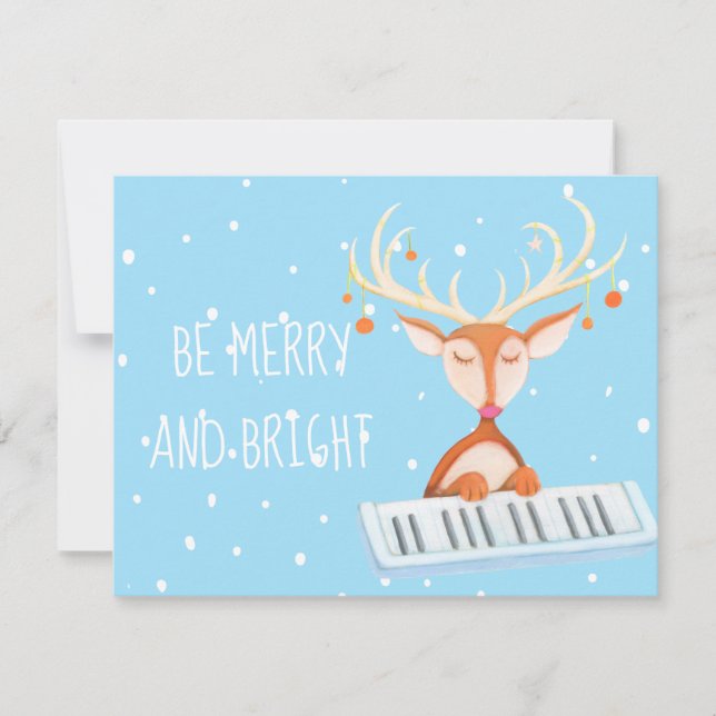 Flat Card of a reindeer playing the piano (Front)