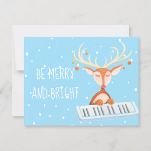 Flat Card of a reindeer playing the piano