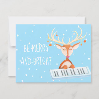 Flat Card of a reindeer playing the piano