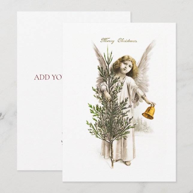 FLAT CARD : VINTAGE CHRISTMAS ANGEL - CUSTOMISABLE (Front/Back)