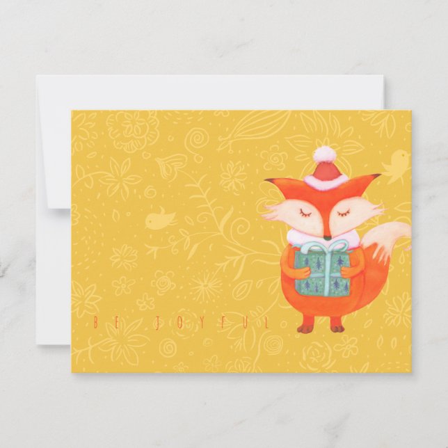 Flat Card with cute fox offering a xmas present (Front)