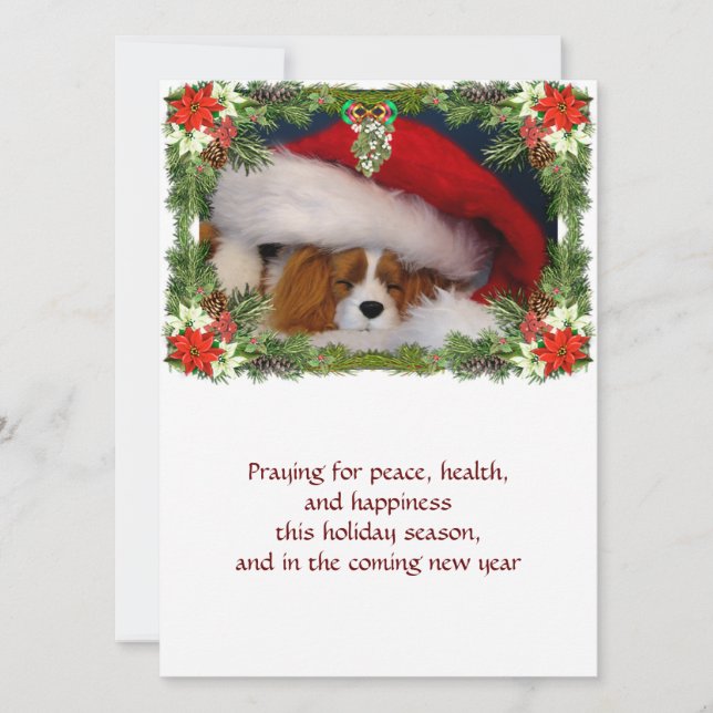 Flat Cavalier King Charles Puppy Christmas Card (Front)