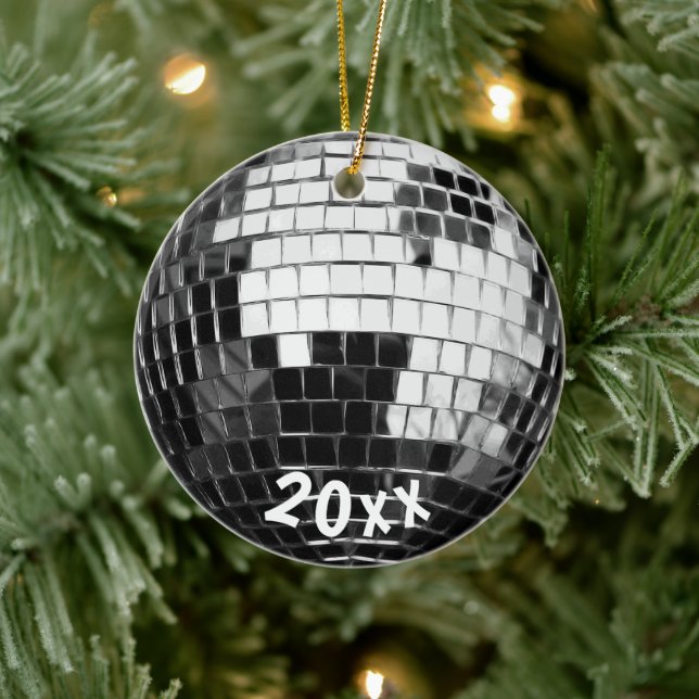 Flat Circle Round Disco Ball Personalized Keepsake Ceramic Ornament (Tree)