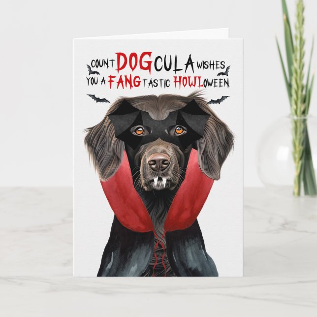 Flat Coat Retreiver Funny Count DOGcula Halloween Holiday Card (Front)