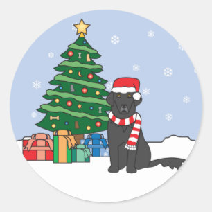 Flat-Coated Retriever and Christmas Tree Classic Round Sticker