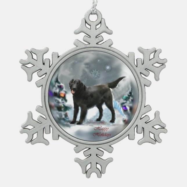 Flat-Coated Retriever Christmas Snowflake Pewter Christmas Ornament (Front)