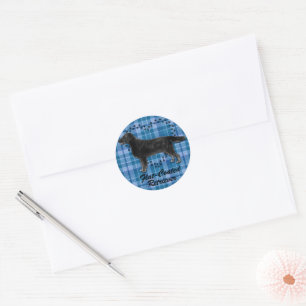 Flat-Coated Retriever on Blue Plaid Classic Round Sticker
