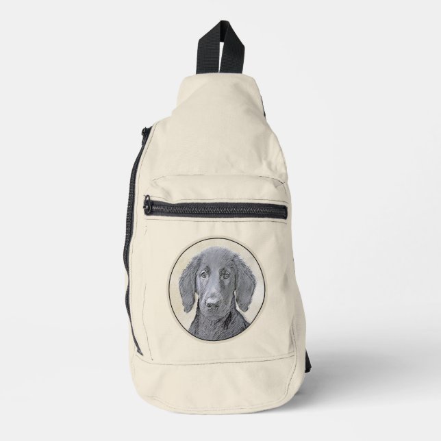Flat-Coated Retriever Painting Black Pet Dog Art Sling Bag (Front)