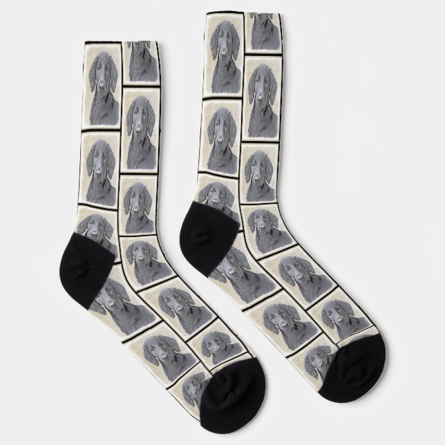 Flat-Coated Retriever Painting Black Pet Dog Art Socks (Right)
