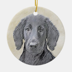 Flat-Coated Retriever Painting - Cute Original Dog Ceramic Ornament