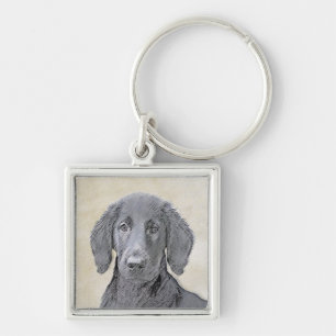 Flat-Coated Retriever Painting - Cute Original Dog Keychain