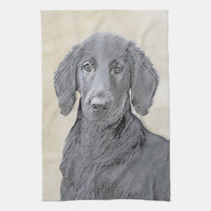Flat-Coated Retriever Painting - Cute Original Dog Kitchen Towel