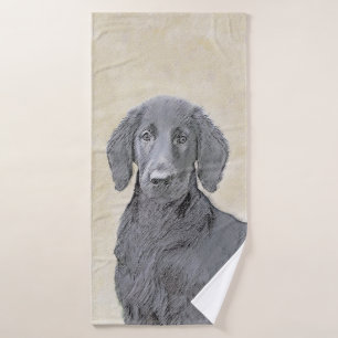 Flat-Coated Retriever Painting - Original Dog Art Bath Towel Set