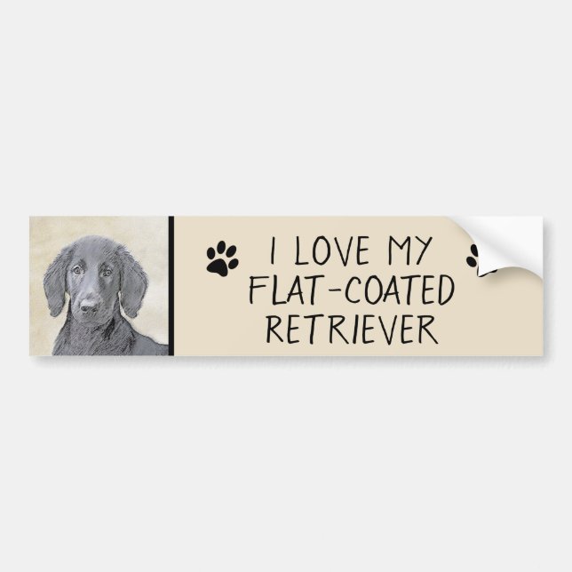 Flat-Coated Retriever Painting - Original Dog Art Bumper Sticker (Front)
