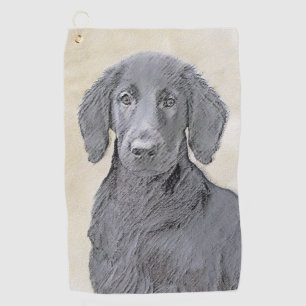 Flat-Coated Retriever Painting - Original Dog Art Golf Towel