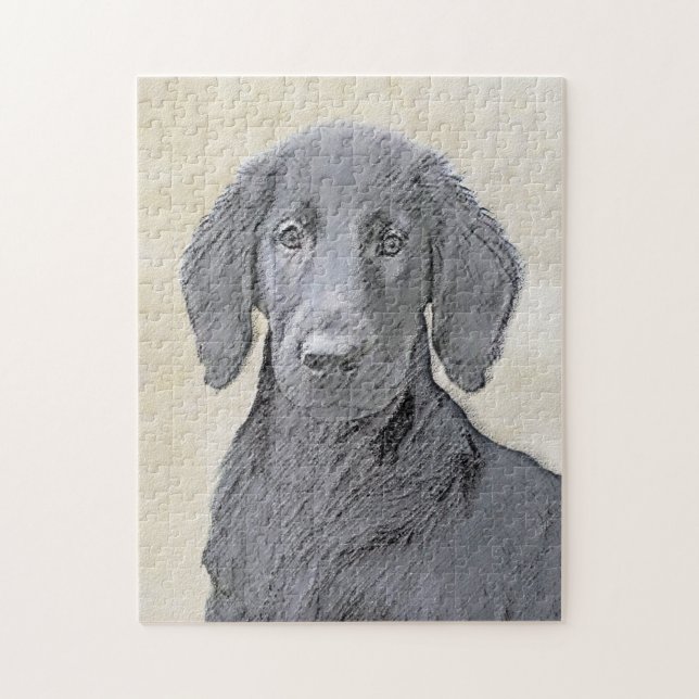 Flat-Coated Retriever Painting - Original Dog Art Jigsaw Puzzle (Vertical)