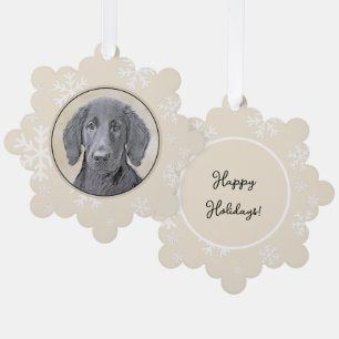 Flat-Coated Retriever Painting - Original Dog Art Ornament Card