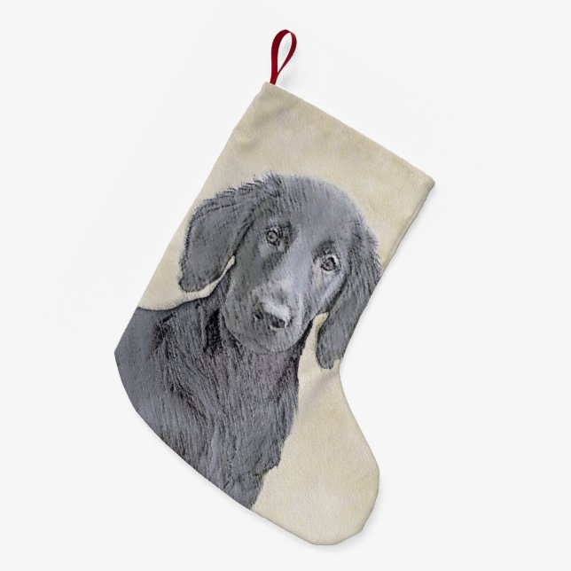 Flat-Coated Retriever Painting - Original Dog Art Small Christmas Stocking (Front (Hanging))