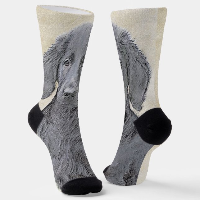 Flat-Coated Retriever Painting - Original Dog Art Socks (Angled)