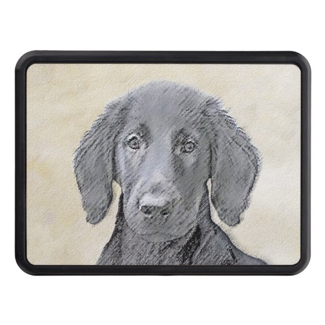 Flat-Coated Retriever Painting - Original Dog Art Trailer Hitch Cover (Front)