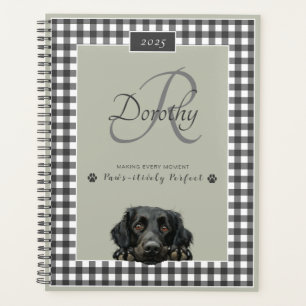 Flat Coated Retriever Sage Green Gingham Custom Planner