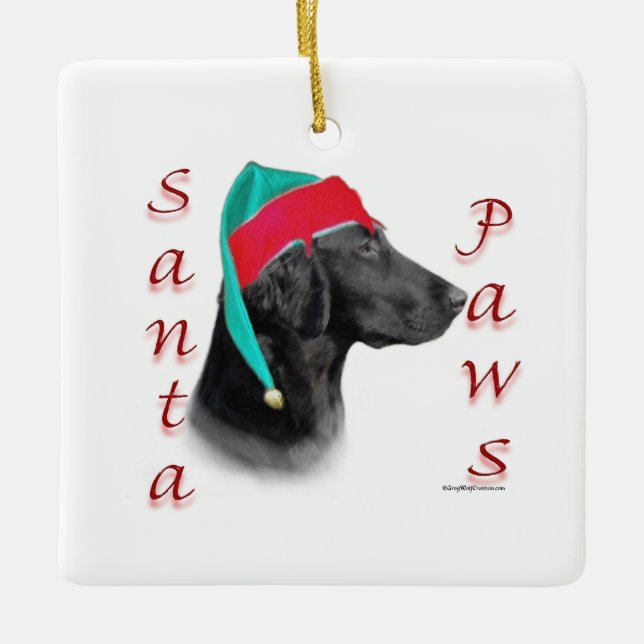 Flat Coated Retriever Santa Paws Ceramic Ornament (Front)
