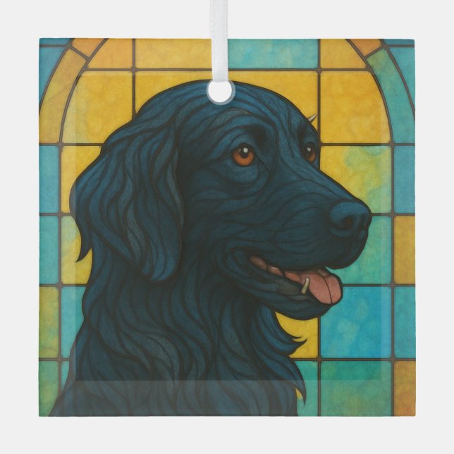 Flat-Coated Retriever "Stained Glass" Glass Ornament (Front)