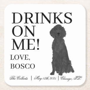 Flat Coated Retriever Wedding Square Paper Coaster