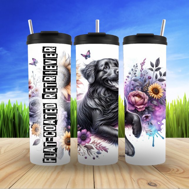 Flat-Coated Retriever's Floral Joy Thermal Tumbler (Creator Uploaded)