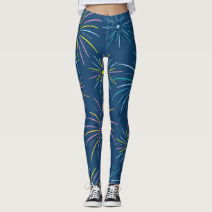Flat Colourful New Year Fireworks Pattern - Blue Leggings