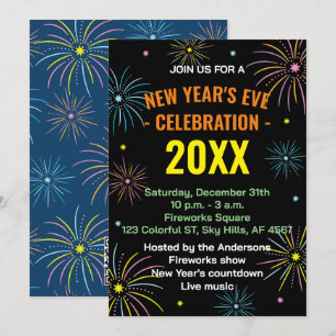 Flat Colourful New Year's Eve Party Invitation