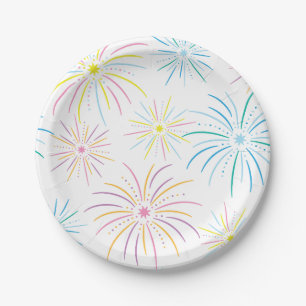 Flat Colourful New Year's Eve Party Pattern - Whit Paper Plate