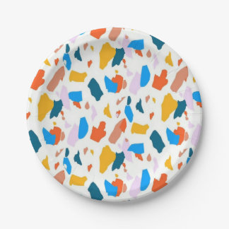 Flat colourful terrazzo pattern paper plate