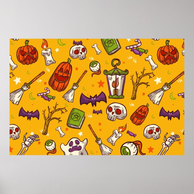 Flat Design Pattern Halloween Theme Background Poster (Front)
