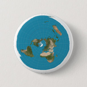 Flat Earth AE Azimuthal Projection Map Button Pin